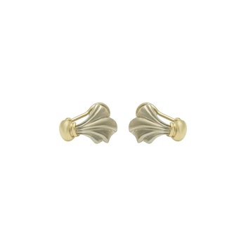 Cercei din aur galben de 14K combinat cu aur alb de 14K, in forma de evantai, cu inchizator tip clips Cercei din aur galben de 14K combinat cu aur alb de 14K, in forma de evantai, cu inchizator tip clips