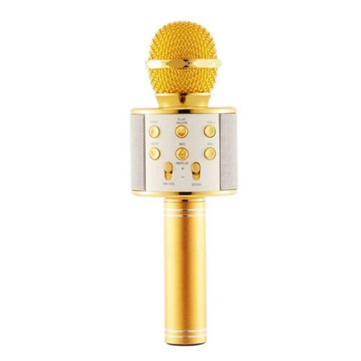 Microfon Karaoke Cu Boxa Wireless, HYT ®, Functie De Reducere Zgomot, Panou Reglare Sunet, Suporta Conexiune Bluetooth, Card SD, USB, Auxiliar, Gri