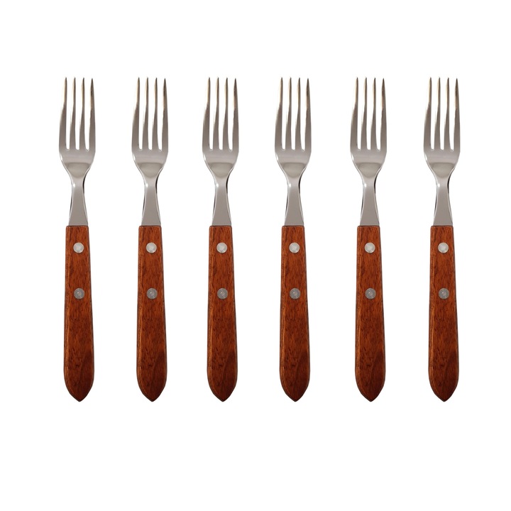 Set 6 furculite cu maner lemn, inox