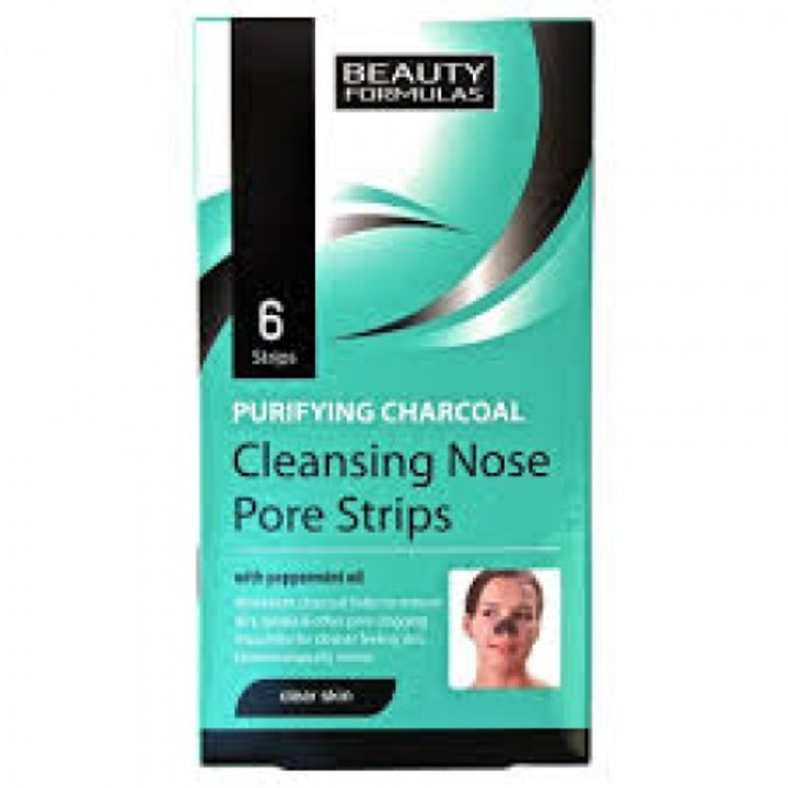 Лентички за почистване на пори Beauty Formulas Charcoal Pore Strips, 6бр
