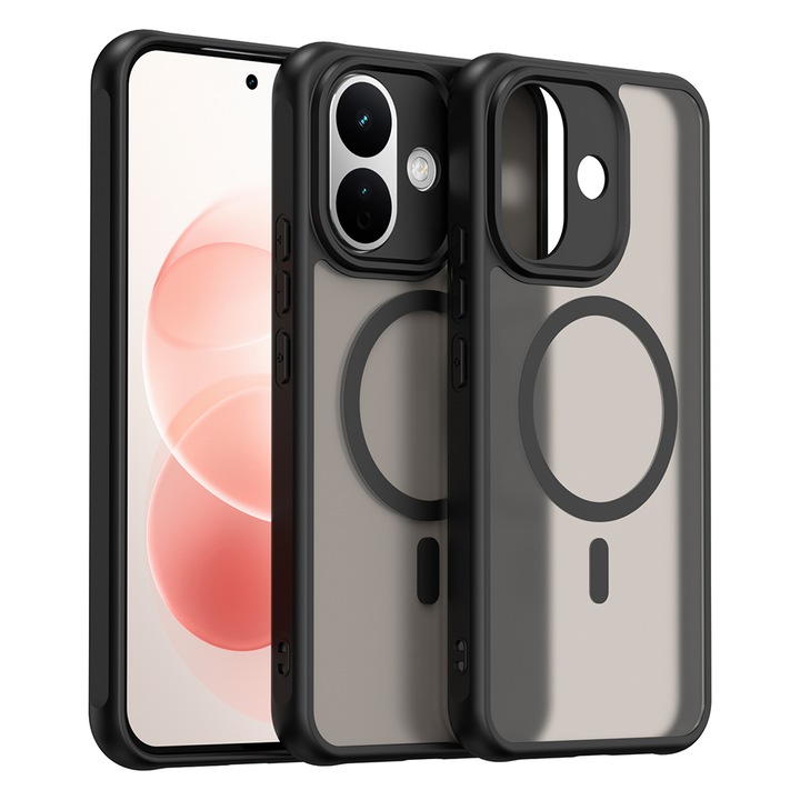 Husa pentru Xiaomi Redmi Note 17 Pro 5G cu protectie pentru lentile si MagFit EasyCharge, Ghost Series Anti-ingalbenire, frosted - negru
