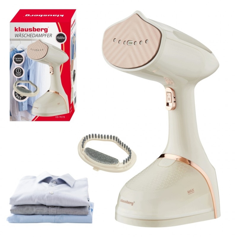 Fier de calcat cu abur Klausberg KB 9078, 1500 W, 400 ml, calcare verticala, placa ceramica, bej