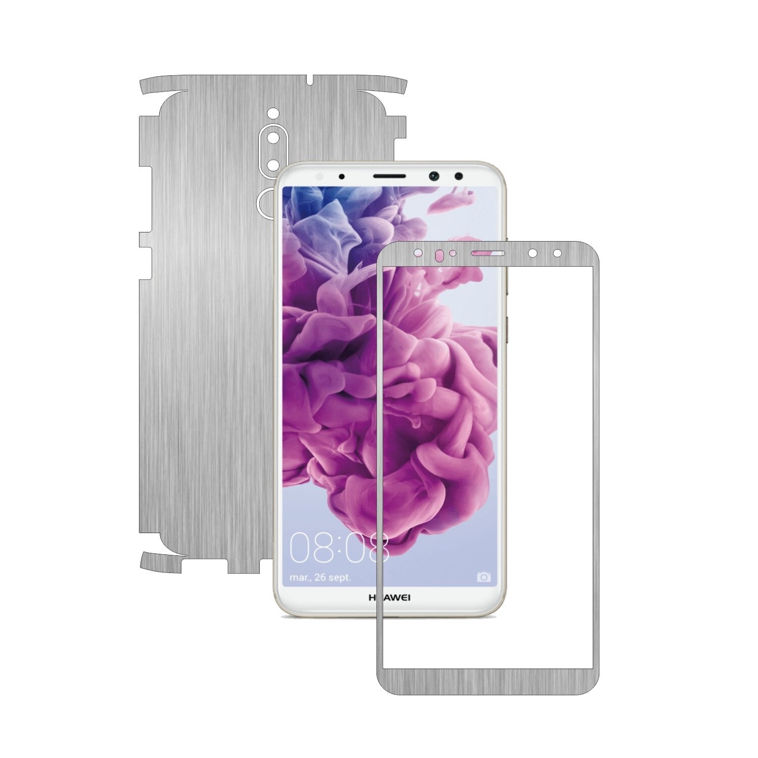Folie de protectie Carbon Skinz, Husa de tip Skin Adeziv pentru Carcasa, Brushed Argintiu dedicata Huawei Mate 10 Lite