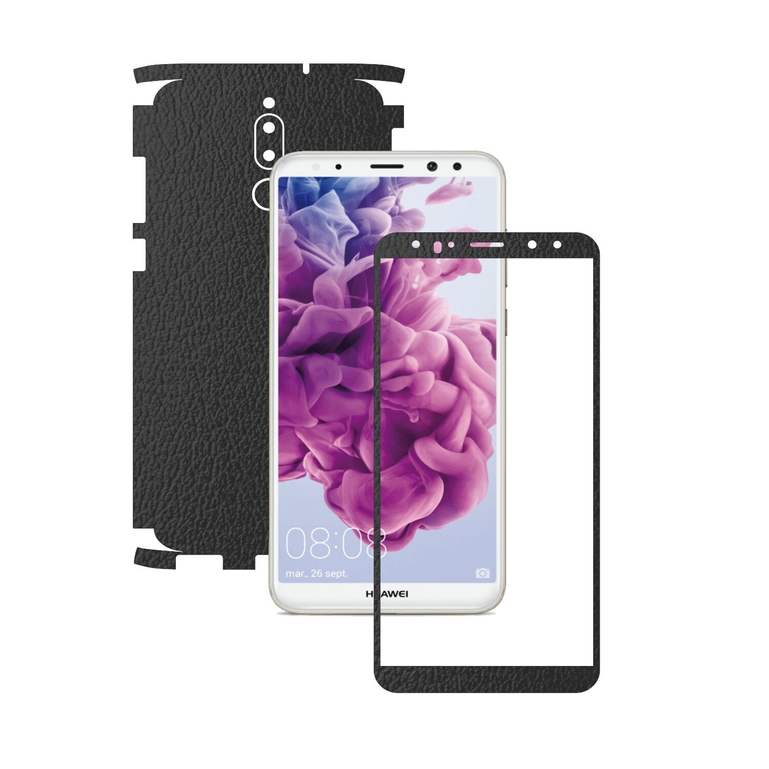 Folie de protectie Carbon Skinz, Husa de tip Skin Adeziv pentru Carcasa, Piele Neagra dedicata Huawei Mate 10 Lite