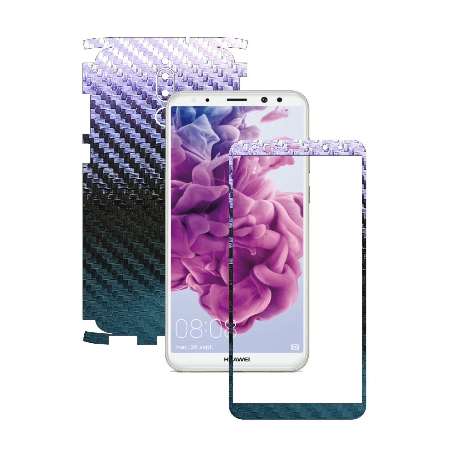 Folie de protectie Carbon Skinz, Husa de tip Skin Adeziv pentru Carcasa, Carbon Cameleon dedicata Huawei Mate 10 Lite