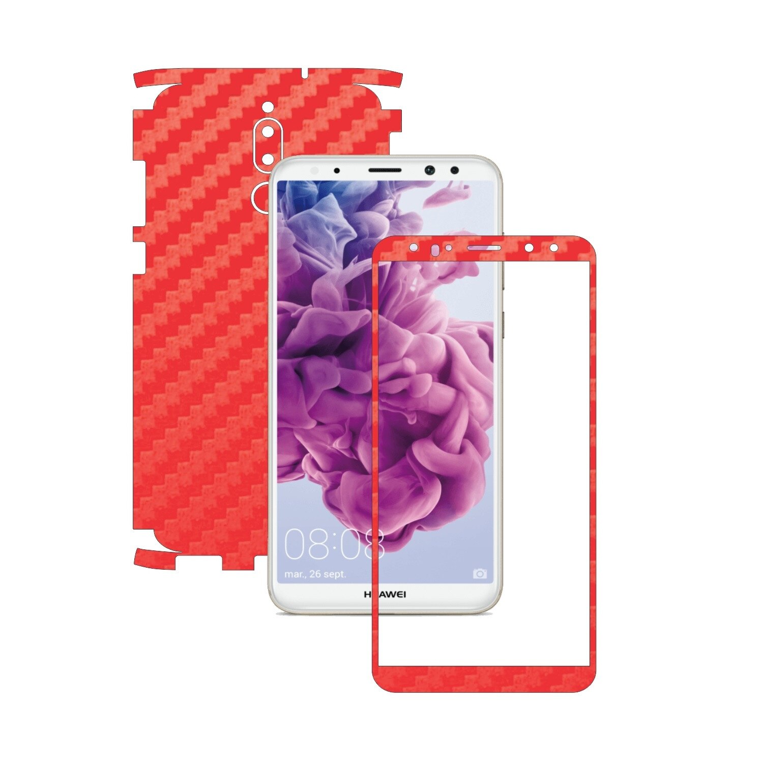 Folie de protectie Carbon Skinz, Husa de tip Skin Adeziv pentru Carcasa, Carbon Rosu dedicata Huawei Mate 10 Lite