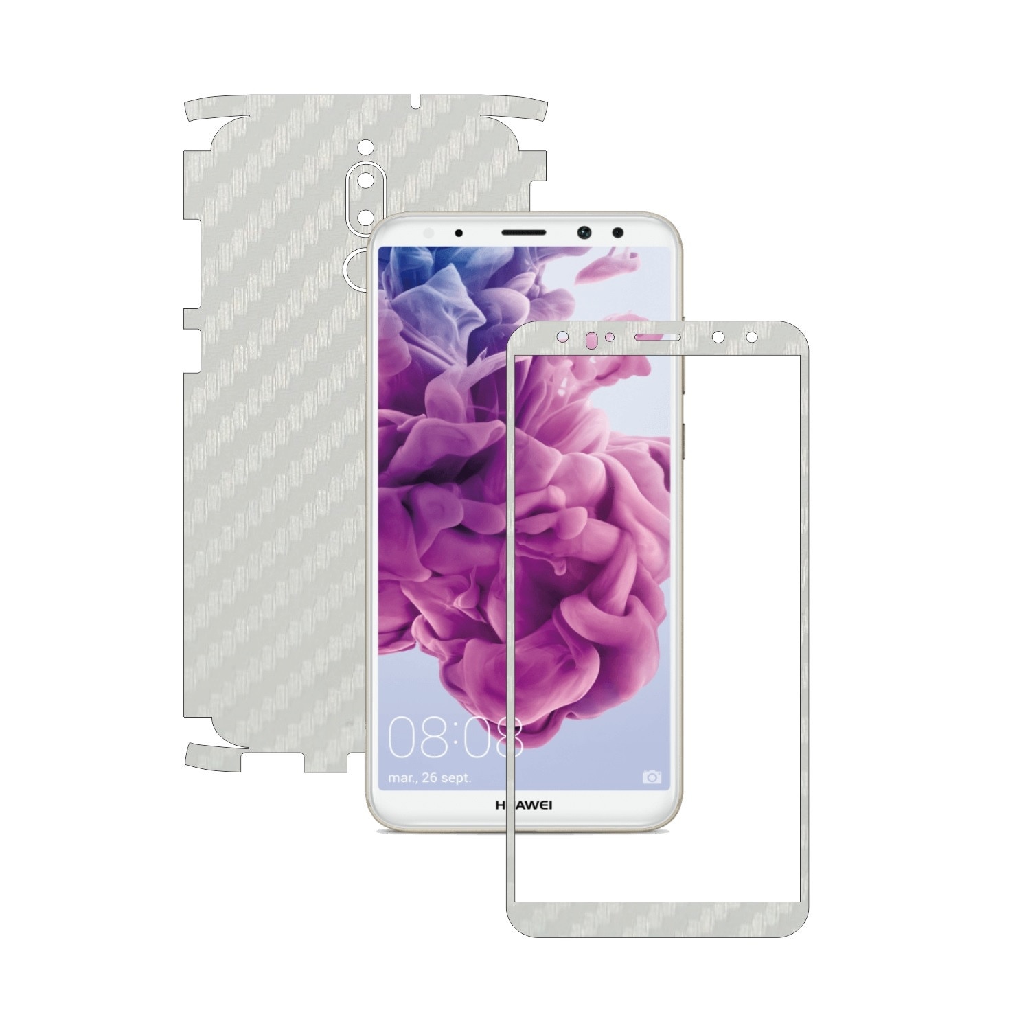 Folie de protectie Carbon Skinz, Husa de tip Skin Adeziv pentru Carcasa, Carbon Alb dedicata Huawei Mate 10 Lite