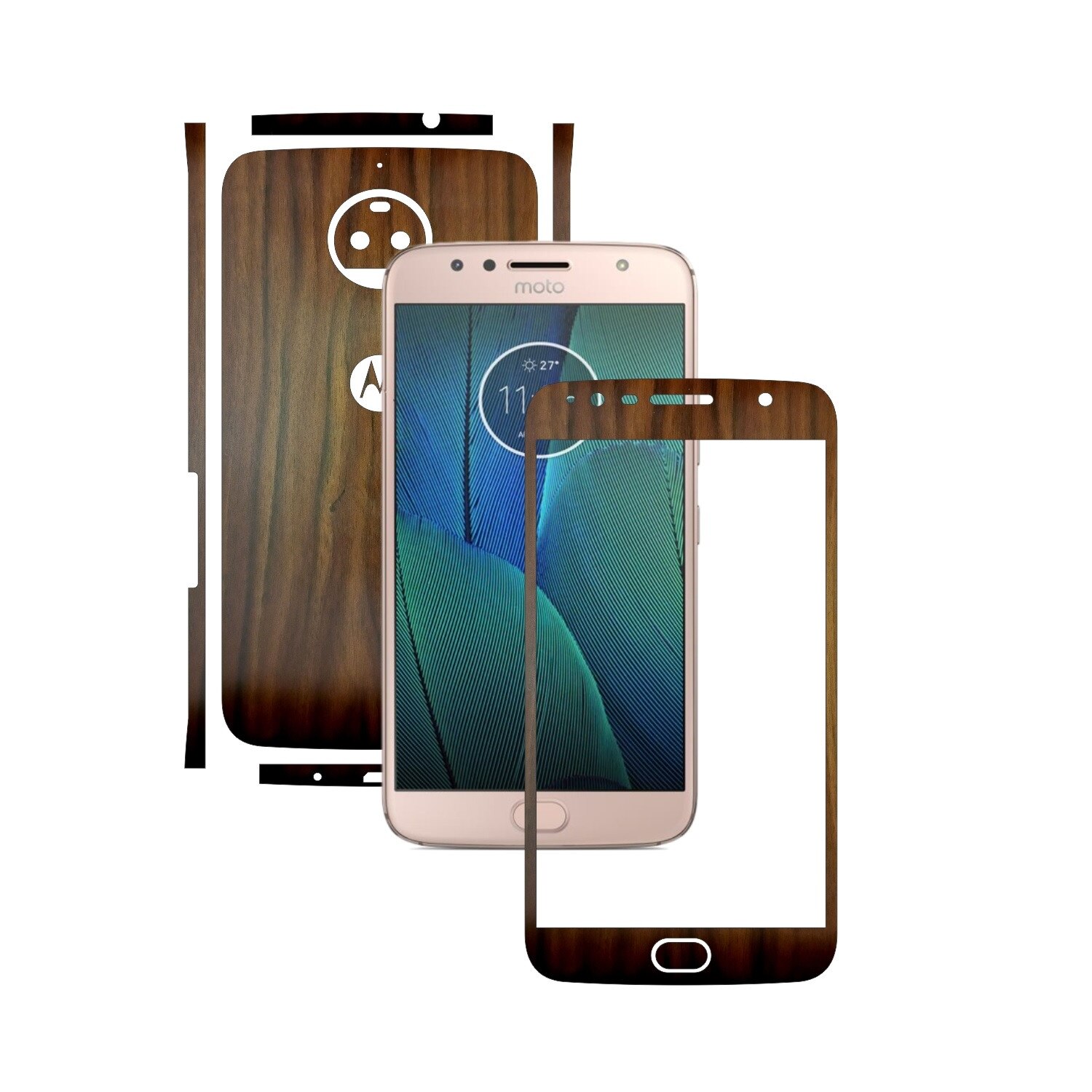 Folie de protectie Carbon Skinz, Husa de tip Skin Adeziv pentru Carcasa, Lemn Nuc Inchis dedicata Motorola Moto G5S Plus