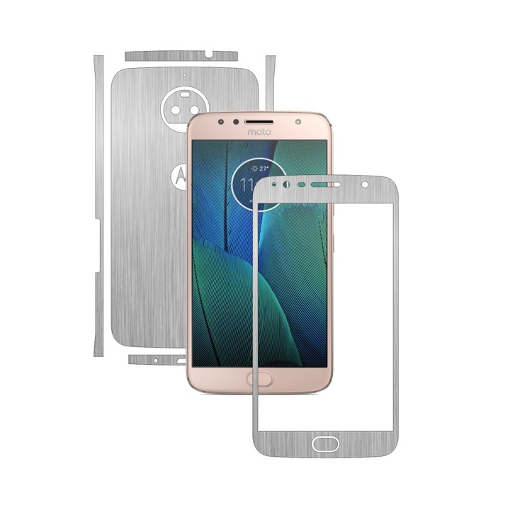 Защитно фолио Carbon Skinz, Адхезивно покритие за кожата за калъфа, Brushed Silver, посветено на Motorola Moto G5S Plus