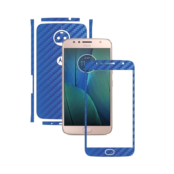 Защитно фолио Carbon Skinz, Адхезивно защитно покритие за калъфа, Blue Carbon, посветено на Motorola Moto G5S Plus