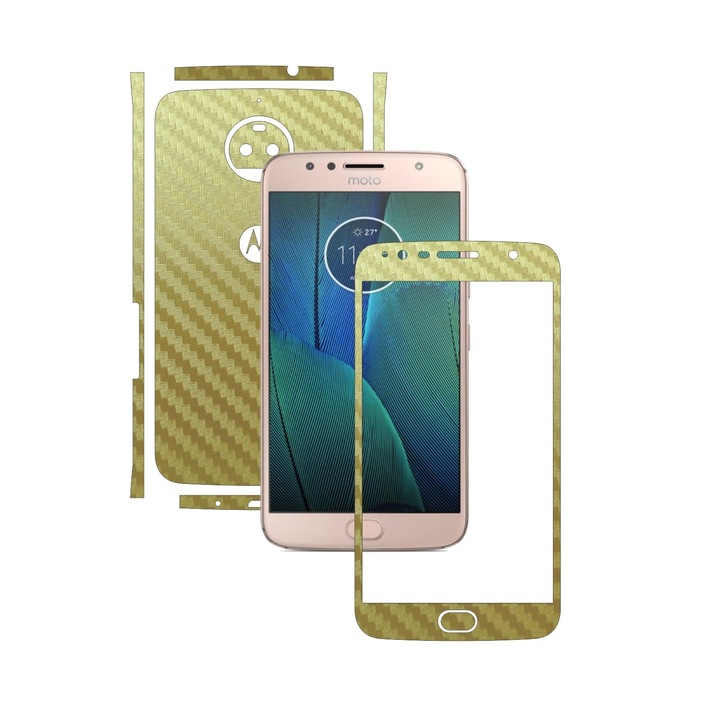 Защитно фолио Carbon Skinz, Адхезивно защитно покритие за калъфа, Gold Carbon, посветено на Motorola Moto G5S Plus