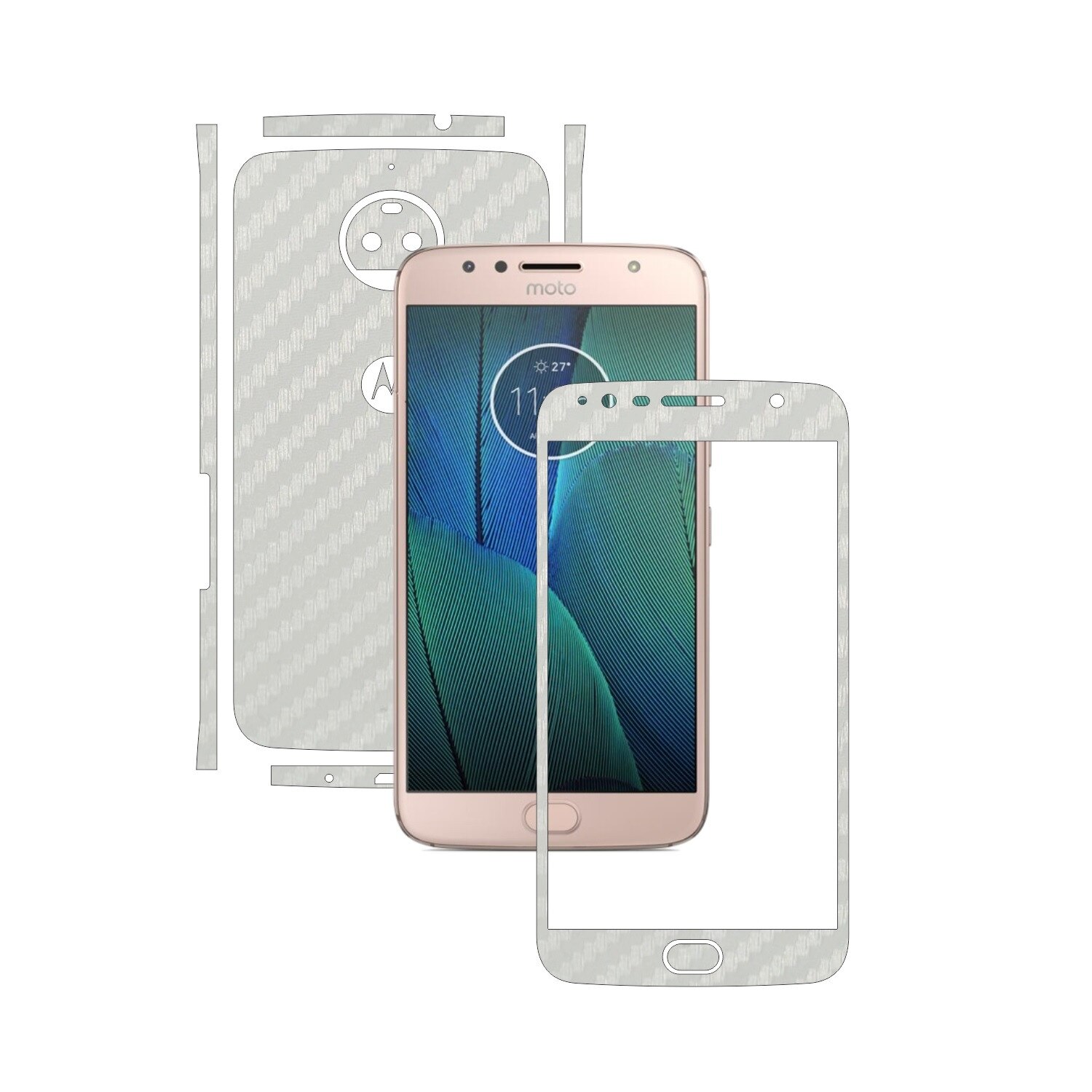 Folie de protectie Carbon Skinz, Husa de tip Skin Adeziv pentru Carcasa, Carbon Alb dedicata Motorola Moto G5S Plus