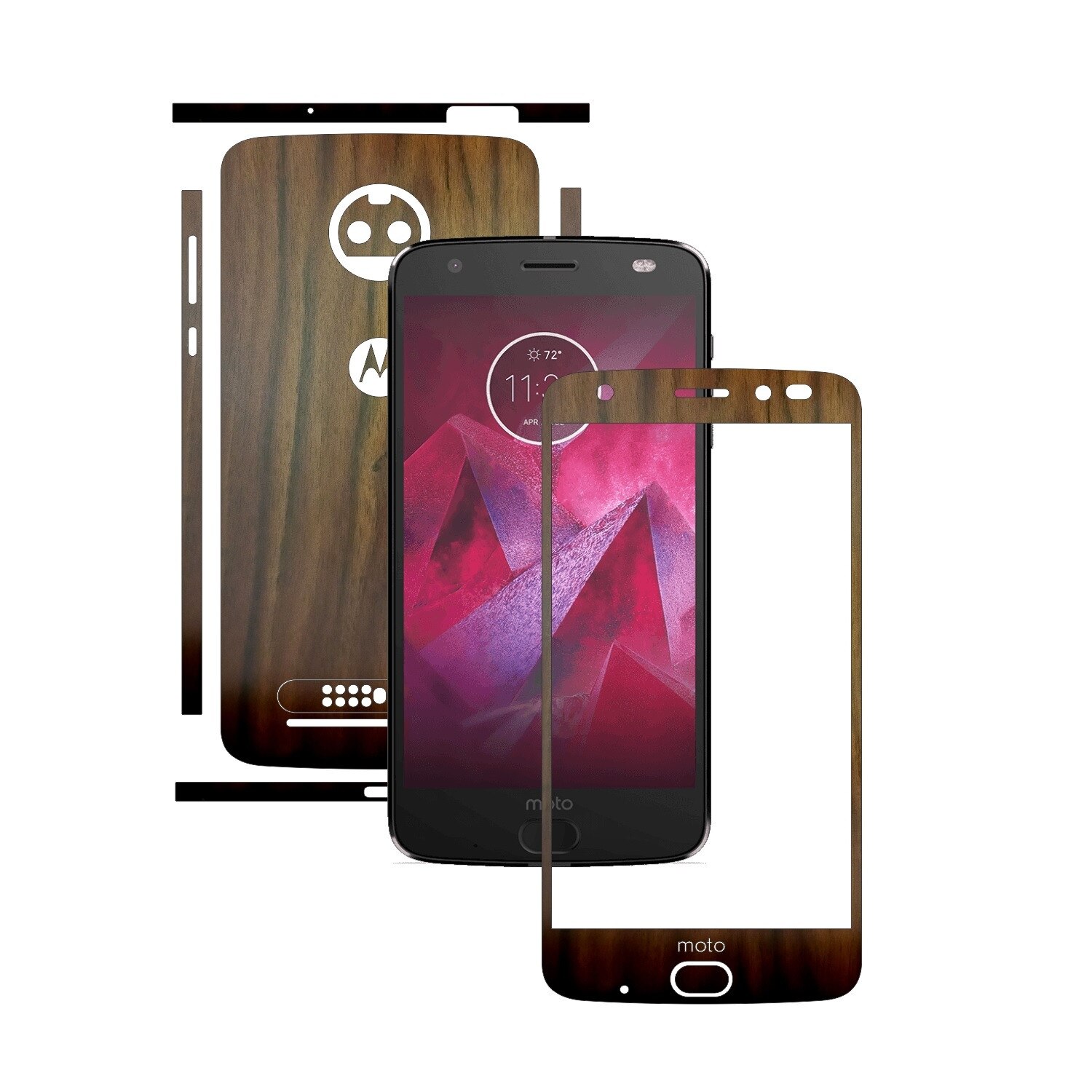 Folie de protectie Carbon Skinz, Husa de tip Skin Adeziv pentru Carcasa, Lemn Nuc Inchis dedicata Motorola Moto Z2 Force