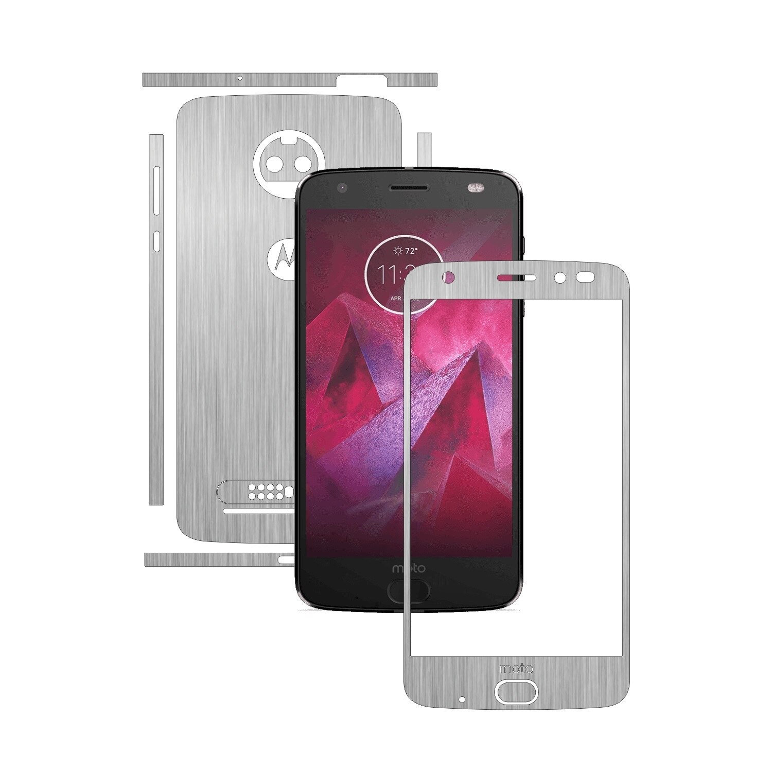 Folie de protectie Carbon Skinz, Husa de tip Skin Adeziv pentru Carcasa, Brushed Argintiu dedicata Motorola Moto Z2 Force