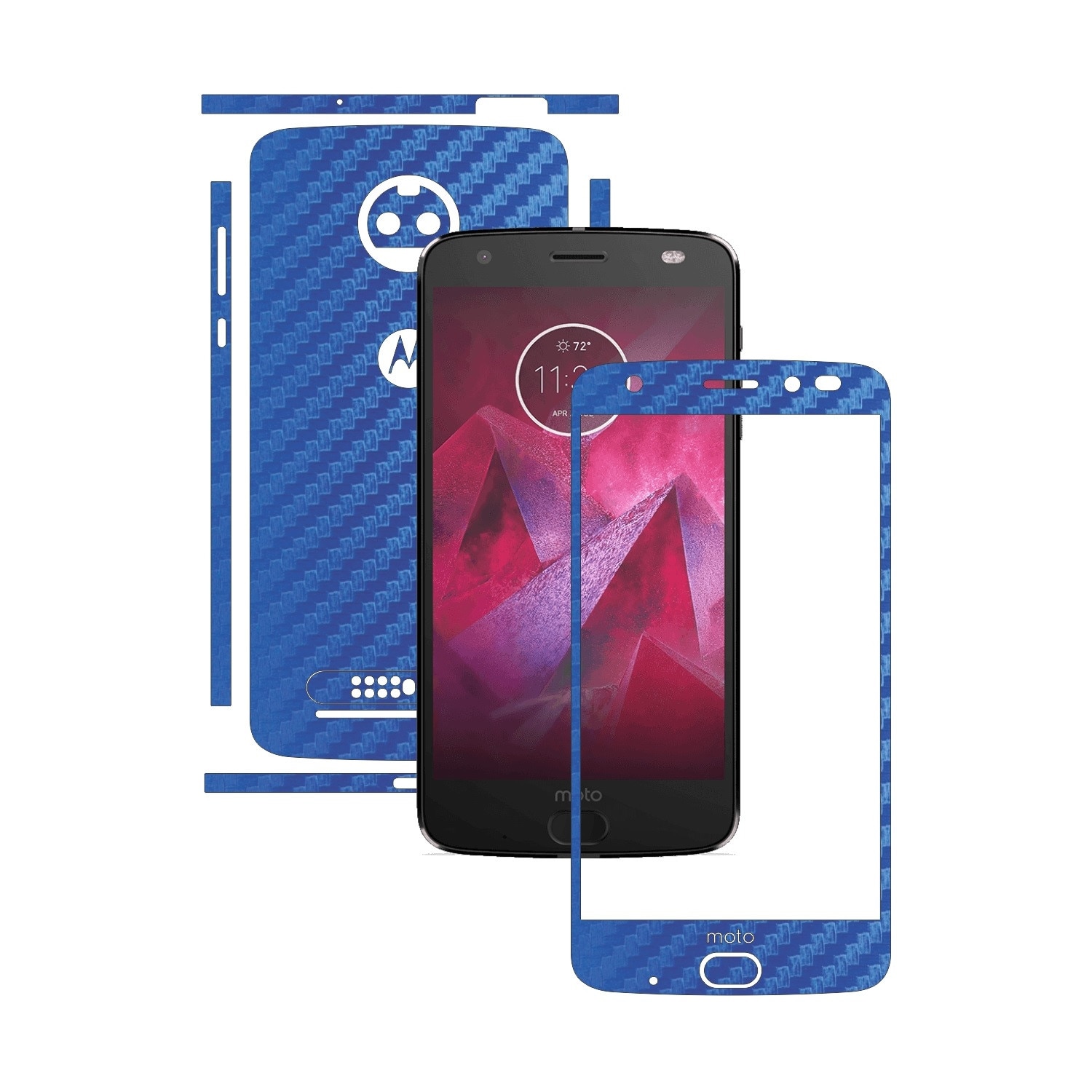 Folie de protectie Carbon Skinz, Husa de tip Skin Adeziv pentru Carcasa, Carbon Albastru dedicata Motorola Moto Z2 Force