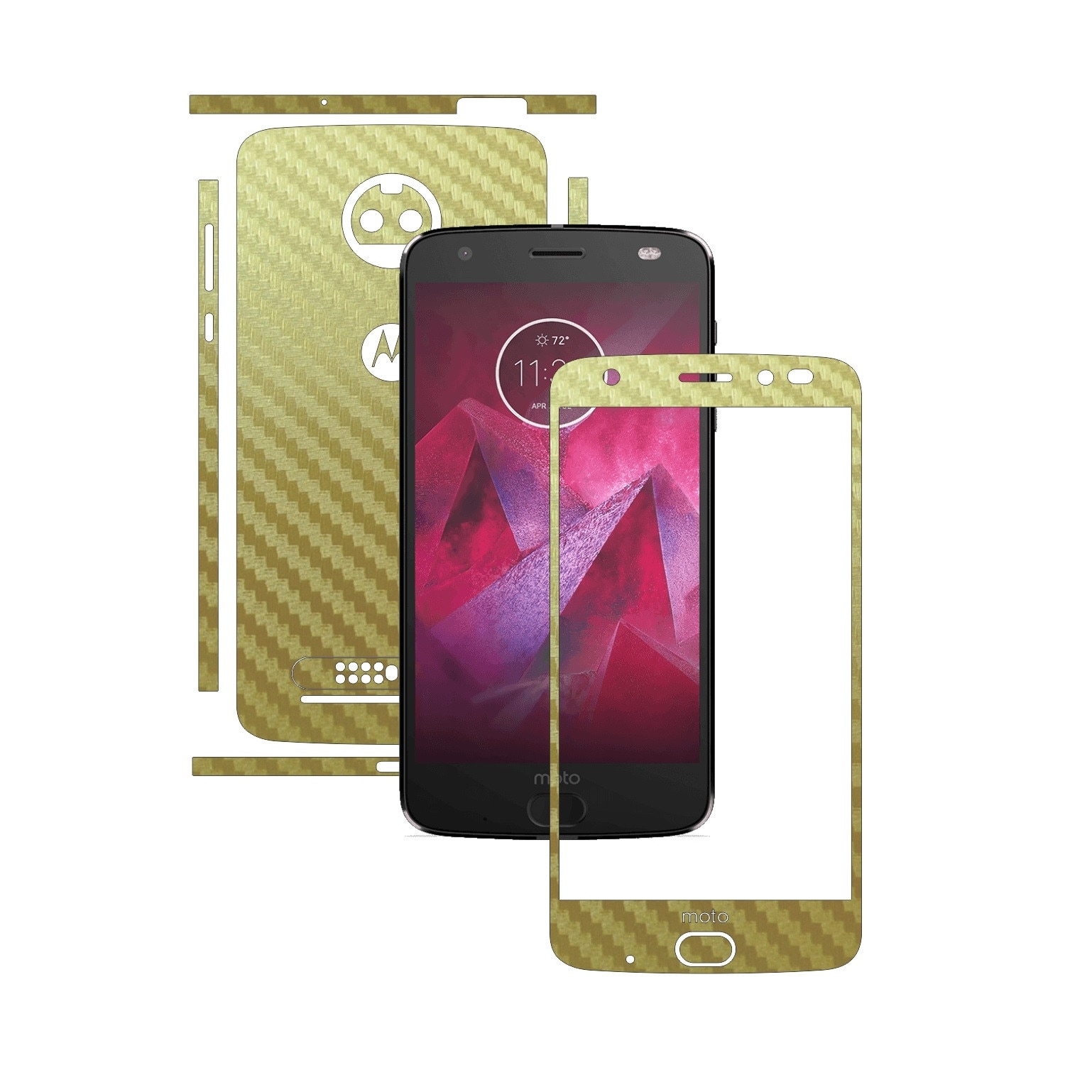 Folie de protectie Carbon Skinz, Husa de tip Skin Adeziv pentru Carcasa, Carbon Auriu dedicata Motorola Moto Z2 Force