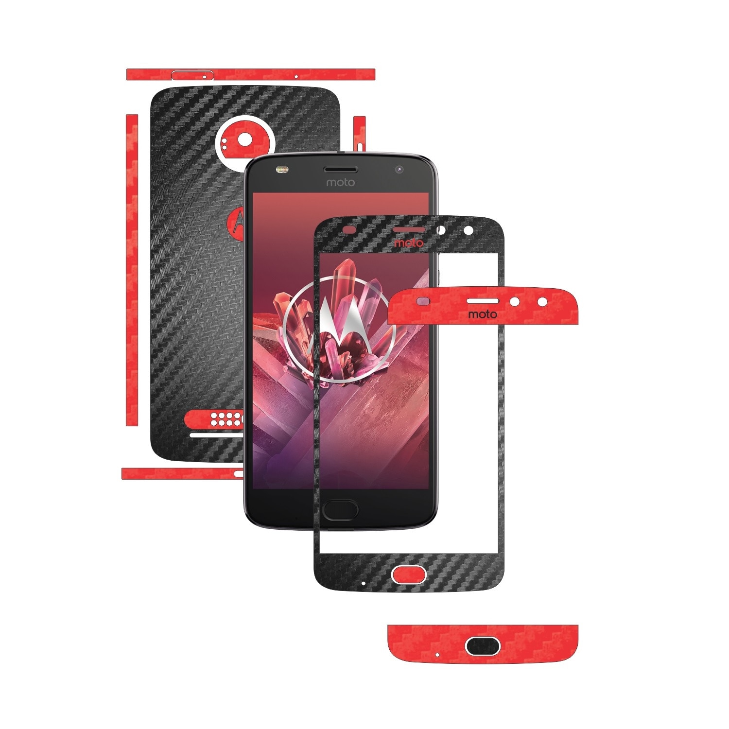 Folie de protectie Full Body Carbon Skinz, Acoperire Totala, Two Tone Negru / Rosu dedicata Motorola Moto Z2 Play