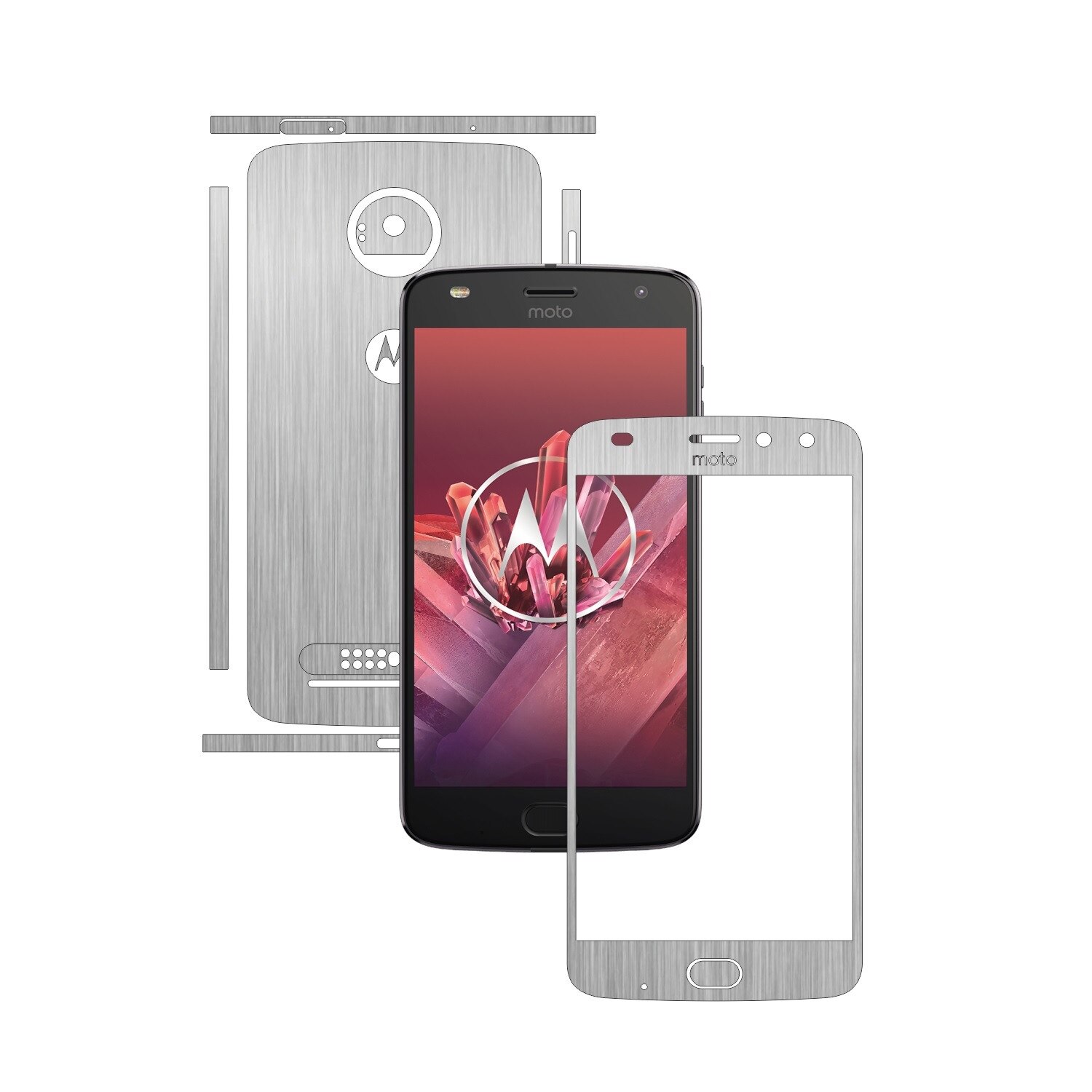 Folie de protectie Carbon Skinz, Husa de tip Skin Adeziv pentru Carcasa, Brushed Argintiu dedicata Motorola Moto Z2 Play