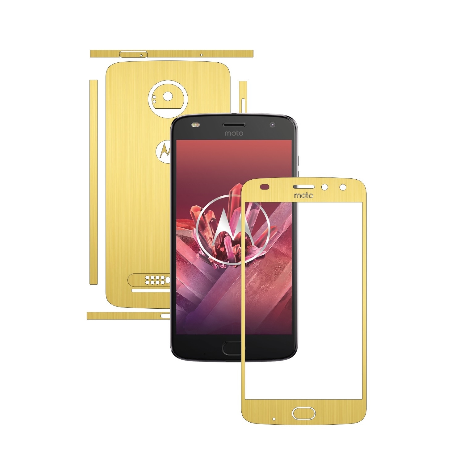 Folie de protectie Carbon Skinz, Husa de tip Skin Adeziv pentru Carcasa, Brushed Auriu dedicata Motorola Moto Z2 Play