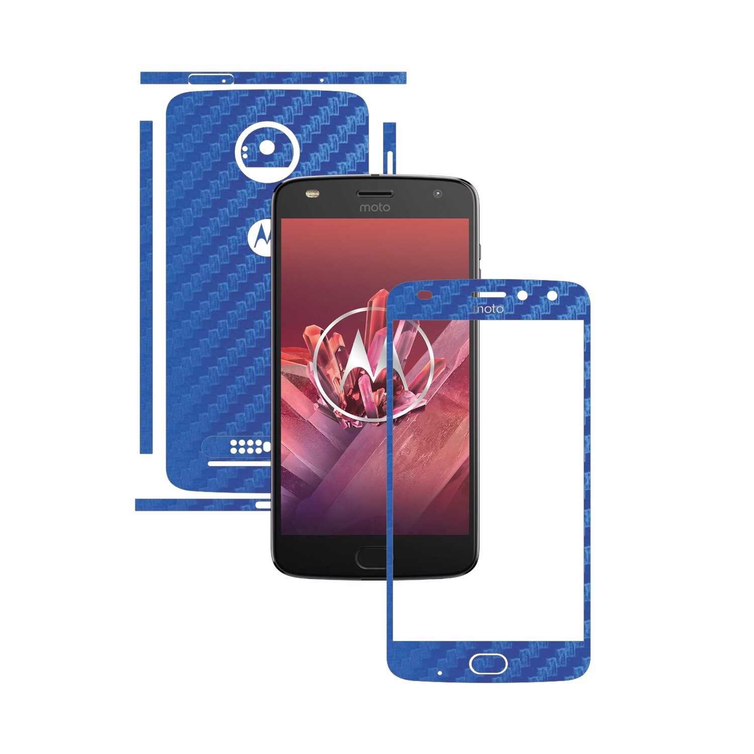 Folie de protectie Carbon Skinz, Husa de tip Skin Adeziv pentru Carcasa, Carbon Albastru dedicata Motorola Moto Z2 Play
