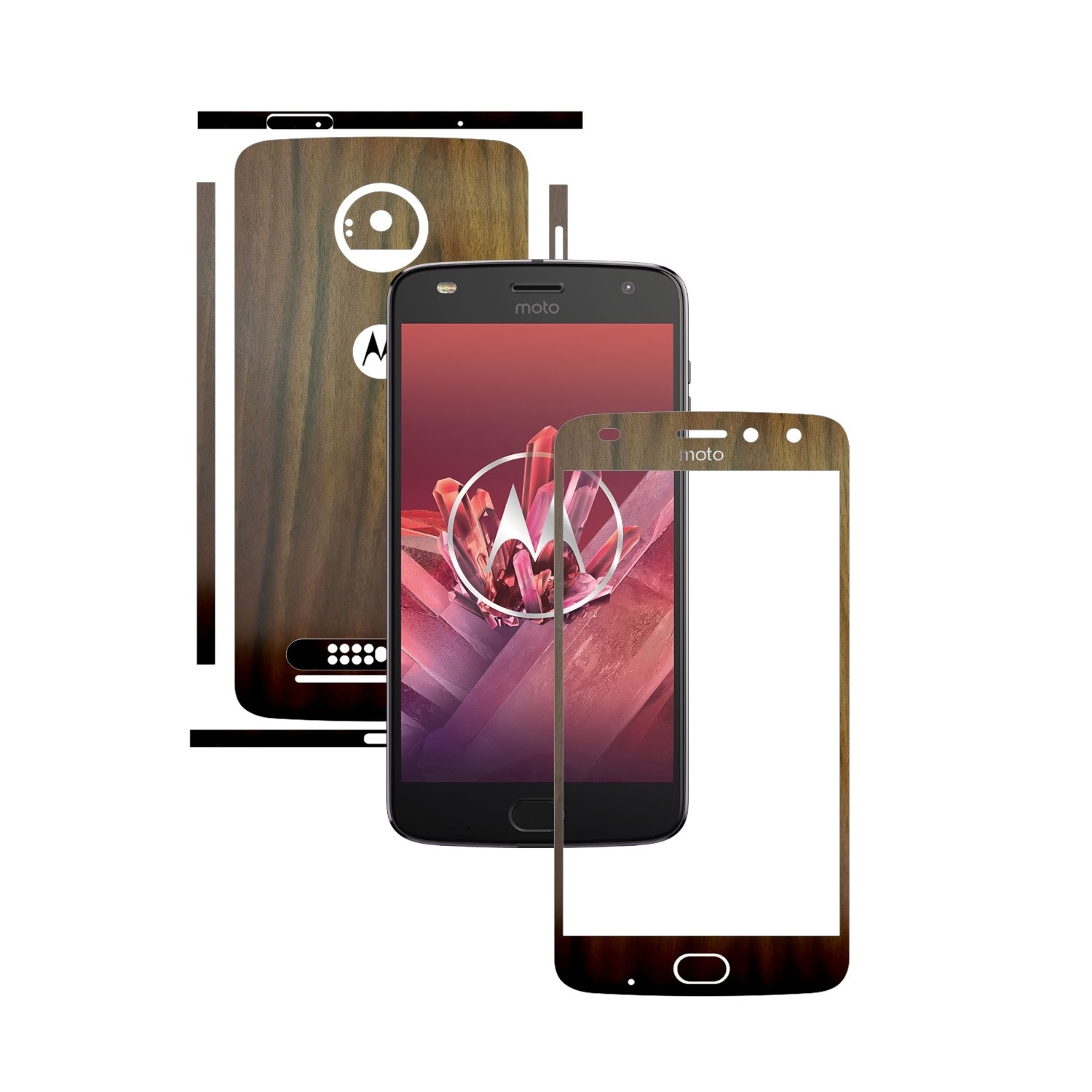 Folie de protectie Carbon Skinz, Husa de tip Skin Adeziv pentru Carcasa, Lemn Nuc Inchis dedicata Motorola Moto Z2 Play