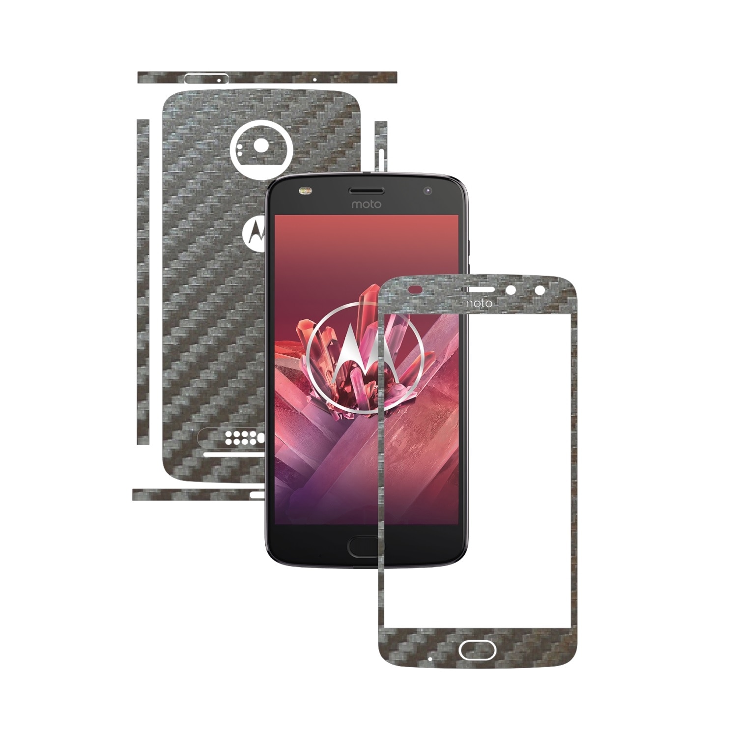 Folie de protectie Carbon Skinz, Husa de tip Skin Adeziv pentru Carcasa, Carbon Gri Argintiu dedicata Motorola Moto Z2 Play