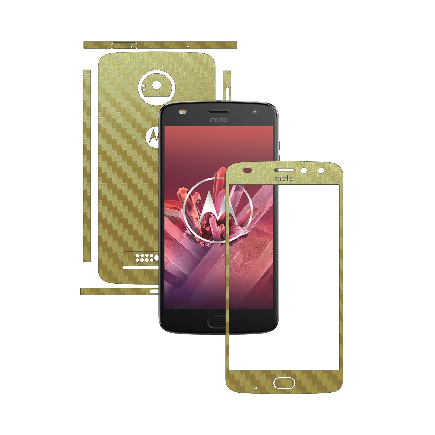 Folie de protectie Carbon Skinz, Husa de tip Skin Adeziv pentru Carcasa, Carbon Auriu dedicata Motorola Moto Z2 Play
