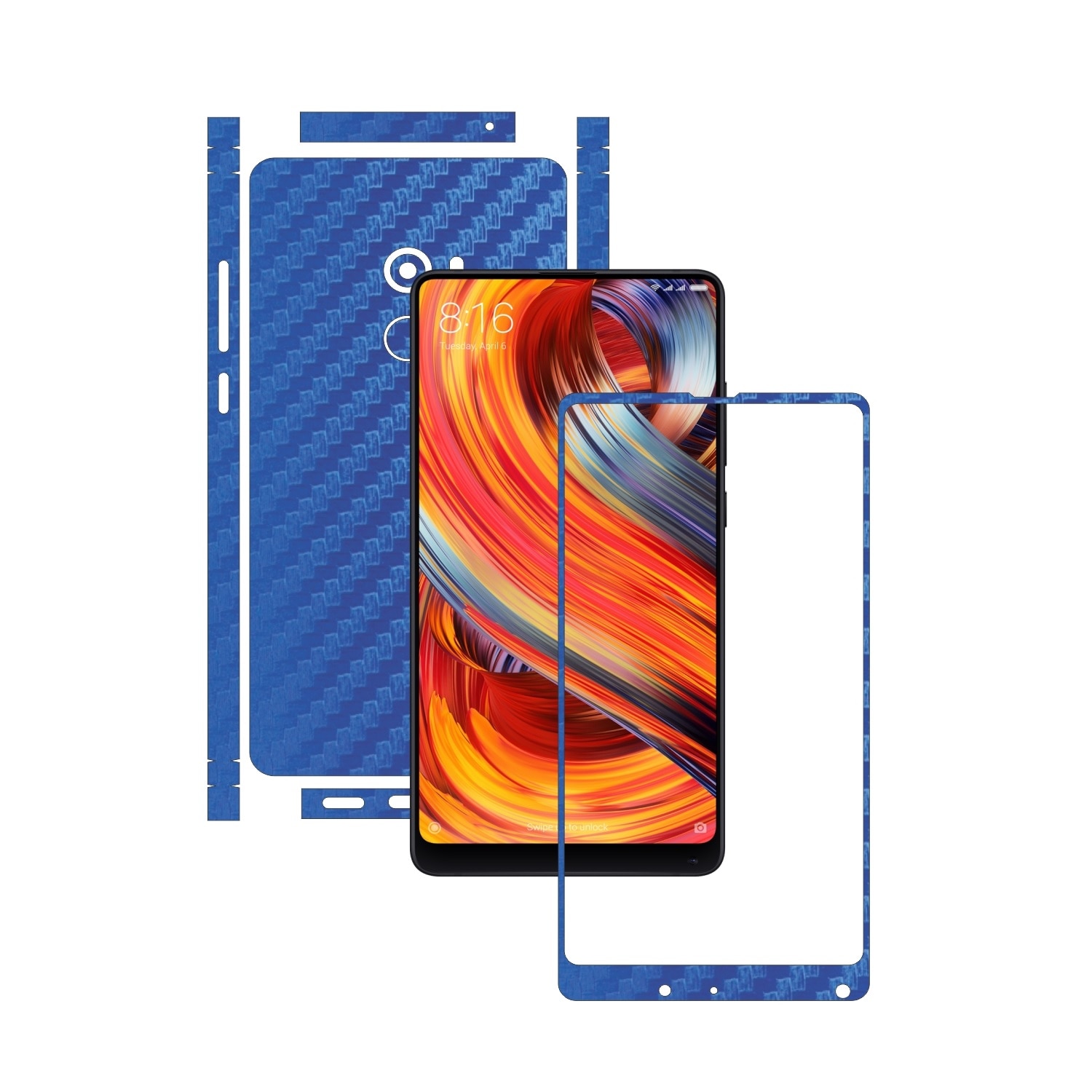 Folie de protectie Carbon Skinz, Husa de tip Skin Adeziv pentru Carcasa, Carbon Albastru dedicata Xiaomi Mi Mix 2