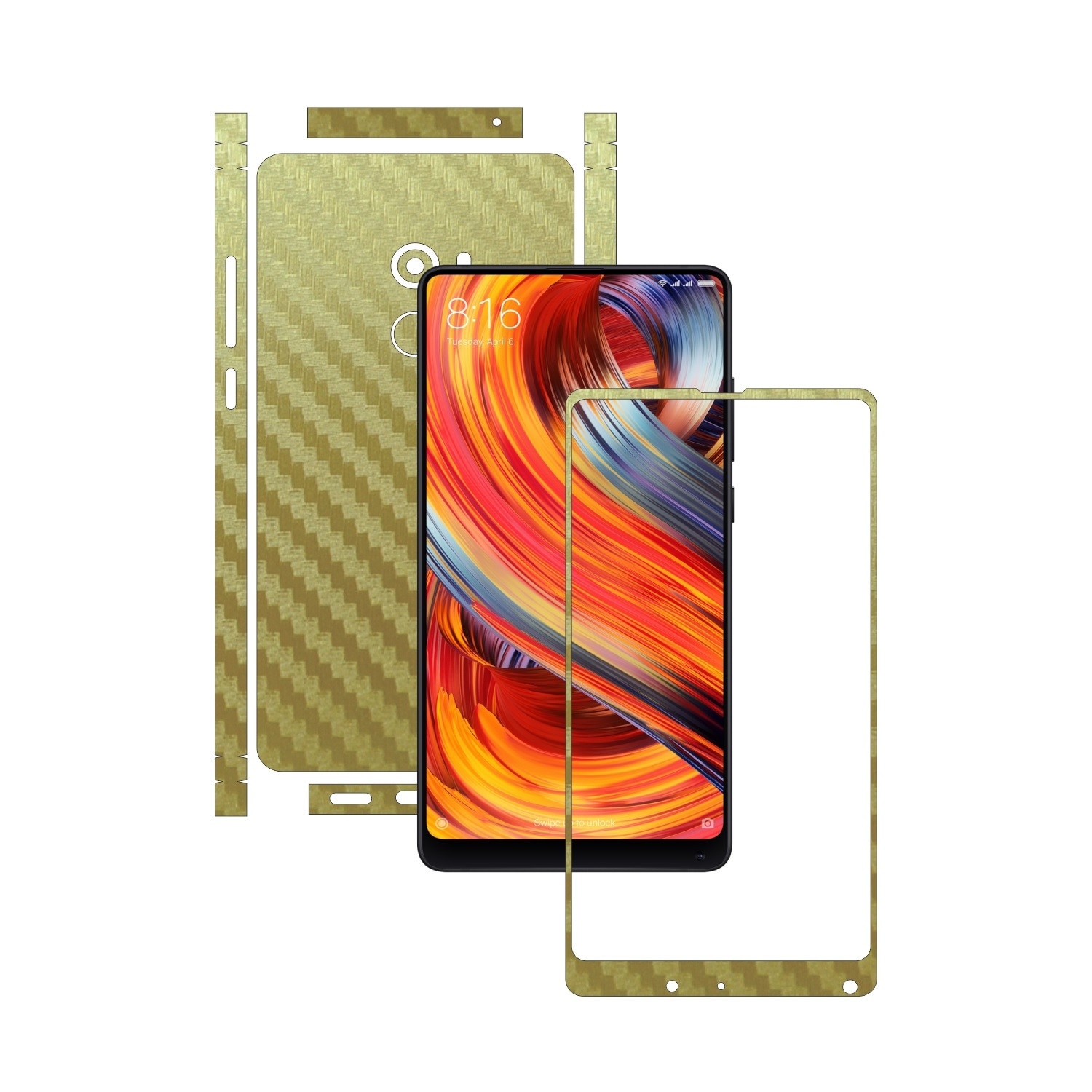 Folie de protectie Carbon Skinz, Husa de tip Skin Adeziv pentru Carcasa, Carbon Auriu dedicata Xiaomi Mi Mix 2