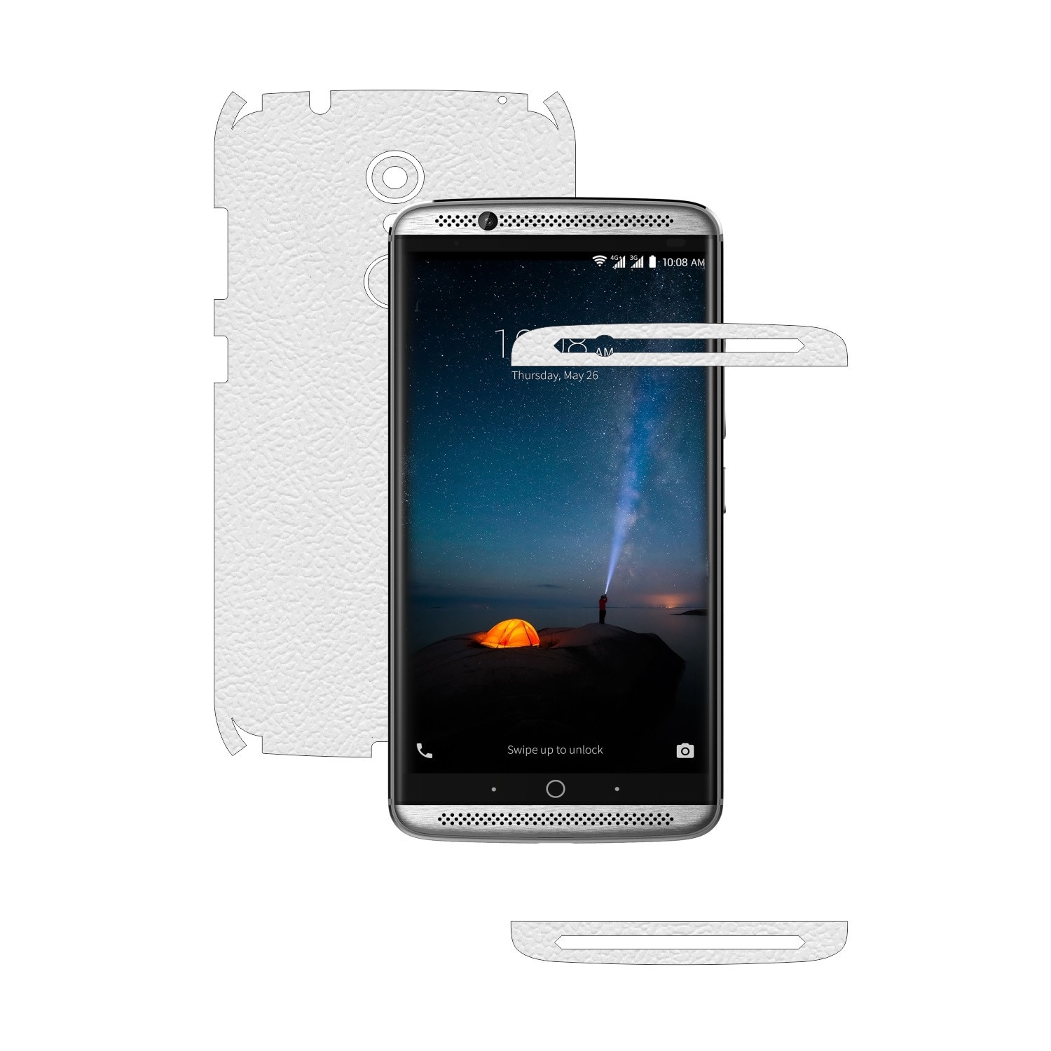 Folie de protectie Carbon Skinz, Husa de tip Skin Adeziv pentru Carcasa, Piele Alba dedicata ZTE Axon 7 Mini