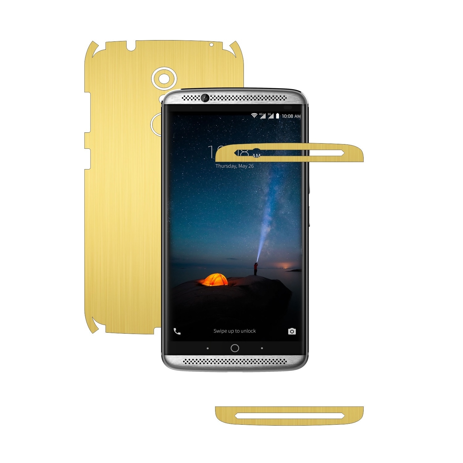Folie de protectie Carbon Skinz, Husa de tip Skin Adeziv pentru Carcasa, Brushed Auriu dedicata ZTE Axon 7 Mini
