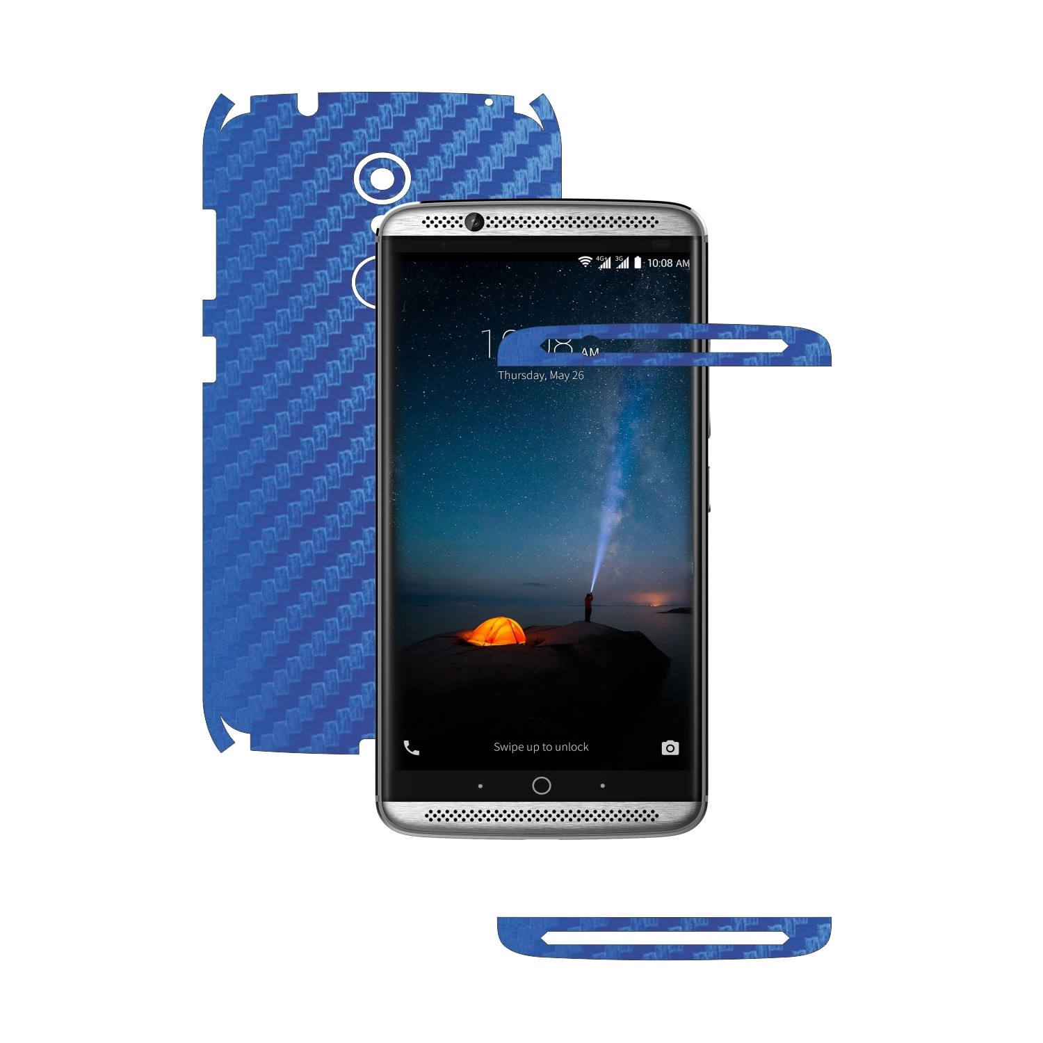 Folie de protectie Carbon Skinz, Husa de tip Skin Adeziv pentru Carcasa, Carbon Albastru dedicata ZTE Axon 7 Mini