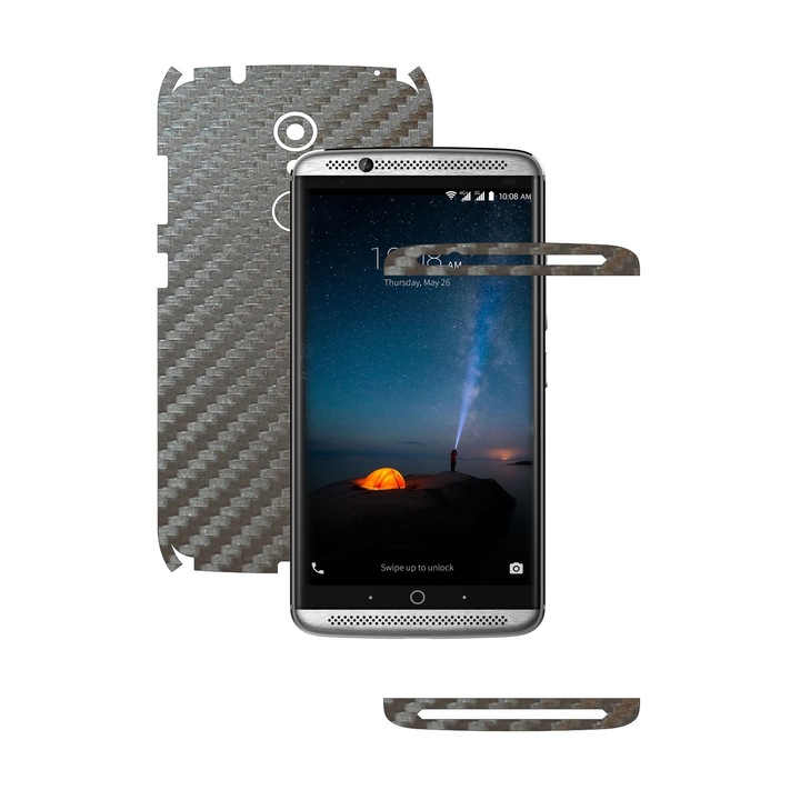 Защитно фолио Carbon Skinz, лепило Skin Cover за калъфа, Carbon Grey Silver, посветено на ZTE Axon 7 Mini