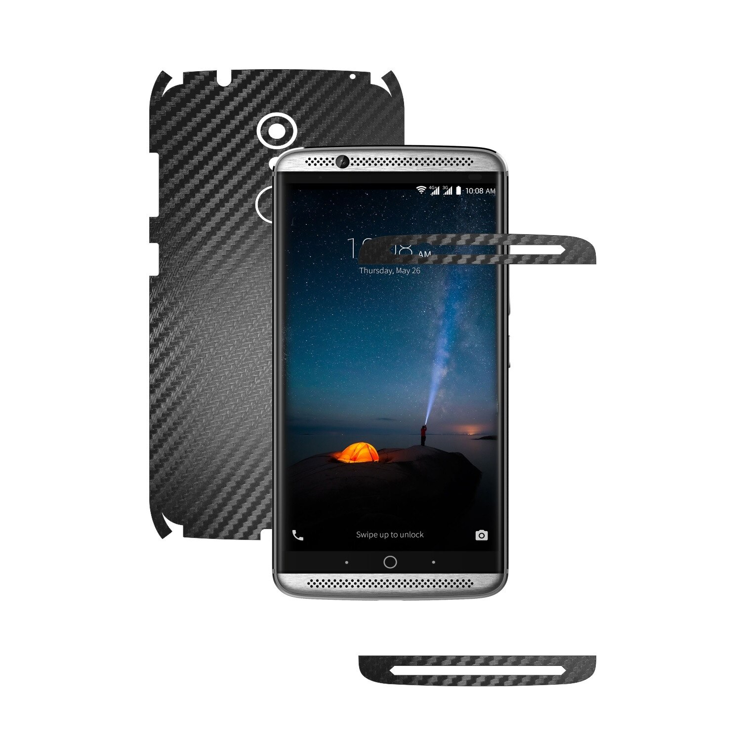 1 + 1 GRATUIT - ZTE Axon 7 Mini - Carbon Negru - Folie de protectie Carbon Skinz, Husa Full Body Cover de tip Skin Adeziv pentru Rama Ecran,Carcasa Spate si Laterale