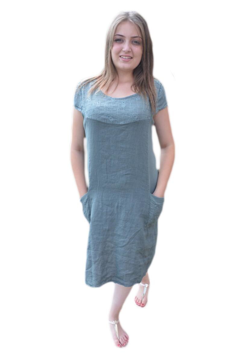 Rochie confortabila de zi, confectionata din in,D&J Exclusive, Verde inchis