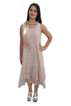 Rochie din bumbac cu insertii de dantela, D&J Exclusive, pudra Rochie din bumbac cu insertii de dantela, D&J Exclusive, pudra