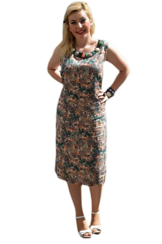 Rochie de zi, material tip in, D&J Exclusive, Verde inchis