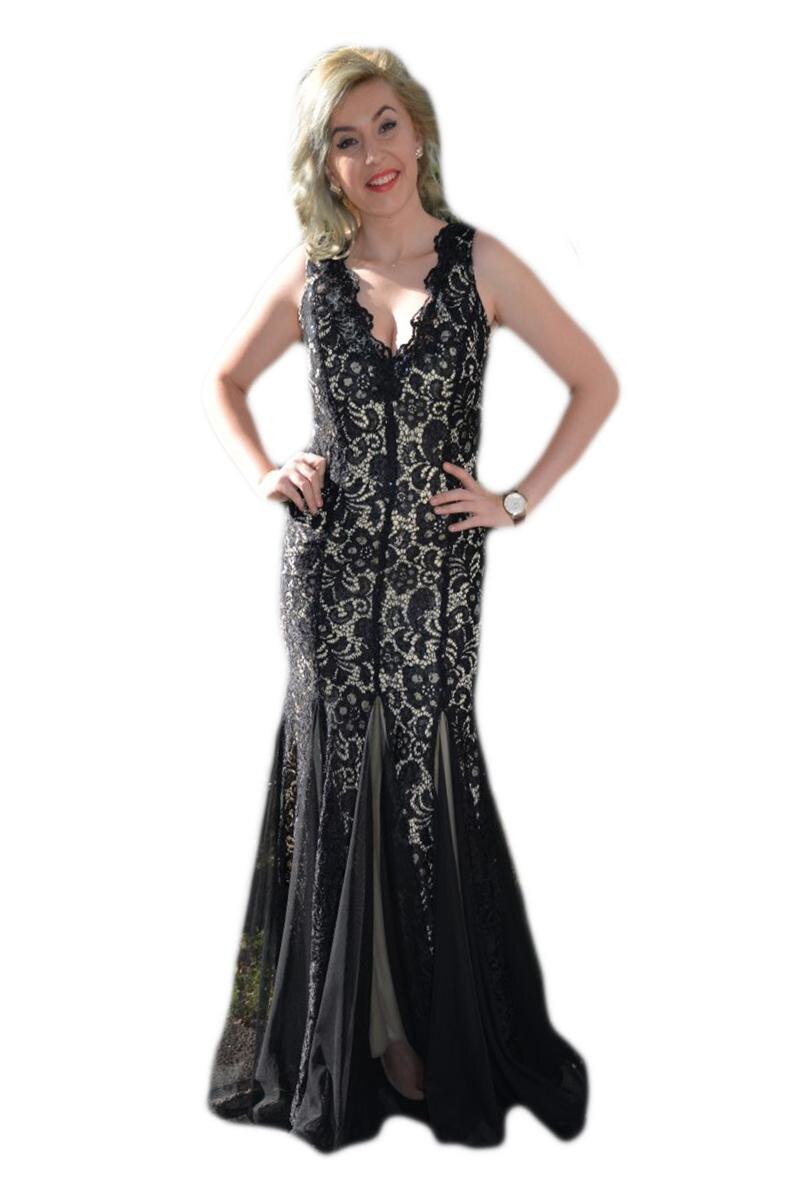 Rochie din dantela, model tip sirena, D&J Exclusive, Negru