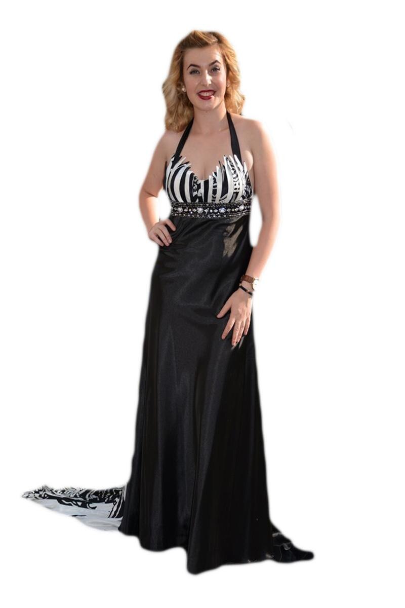 Rochie de seara, deosebita, din saten fin, D&J Exclusive, Negru/Alb