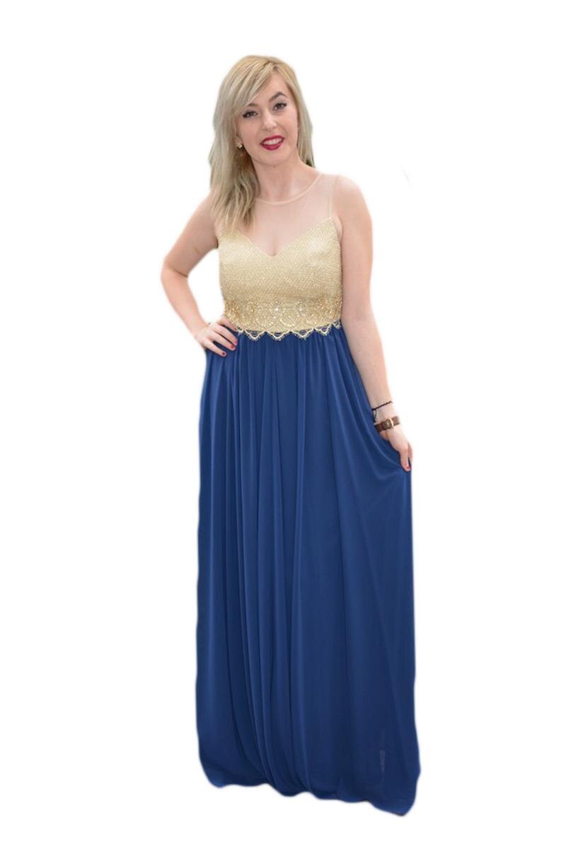 Rochie de seara lunga cu dantela si strasuri, D&J Exclusive, Bleumarin
