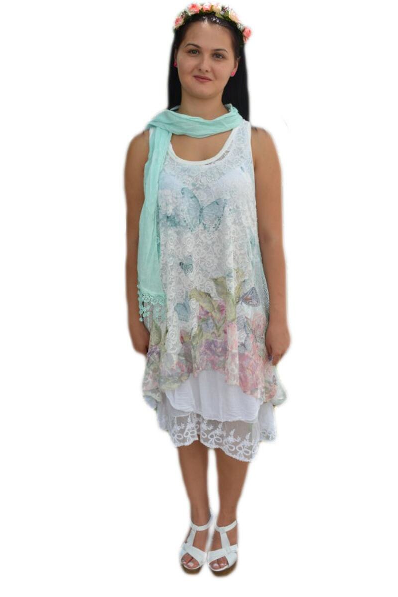 Rochie moderna cu imprimeu colorat, D&J Exclusive, Alb, Alb