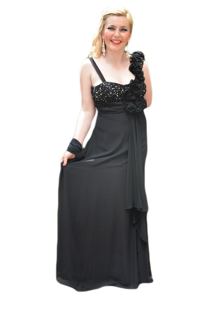 Rochie cu breteluta stanga cu floricele, D&J Exclusive, Negru