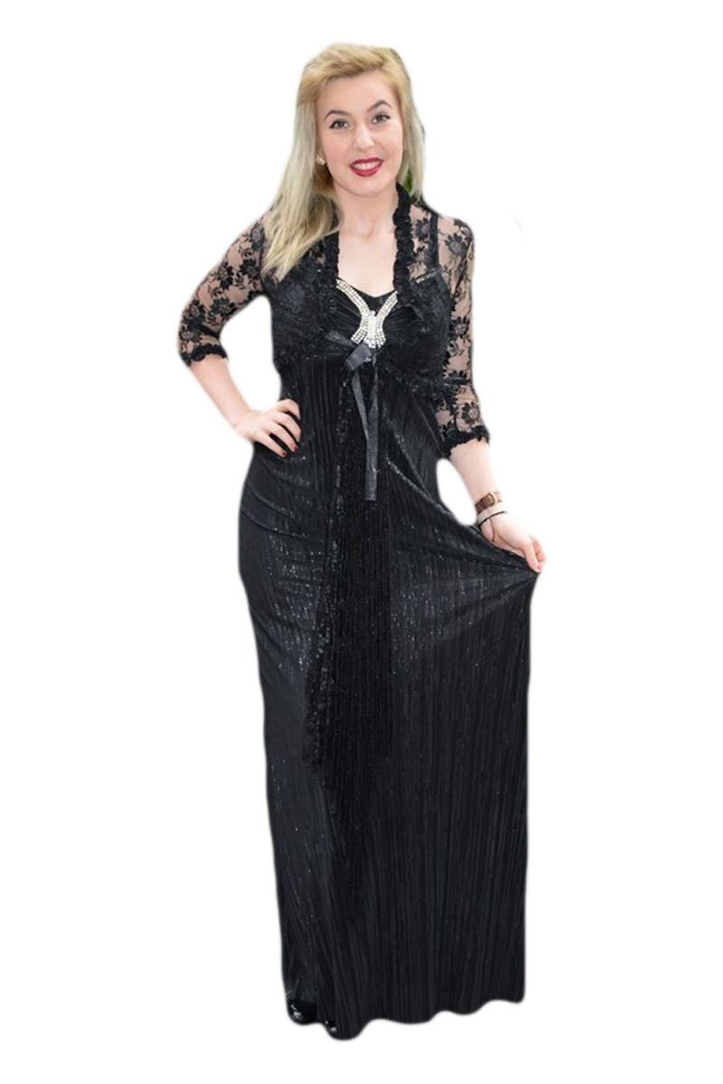 Rochie rafinata de seara, cu insertii din dantela, D&J Exclusive, Negru