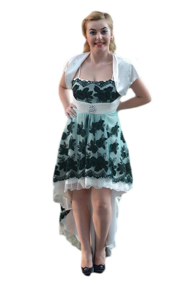 Rochie cu bolerou ,trena cu insertie de dantela, D&J Exclusive, Alb/verde
