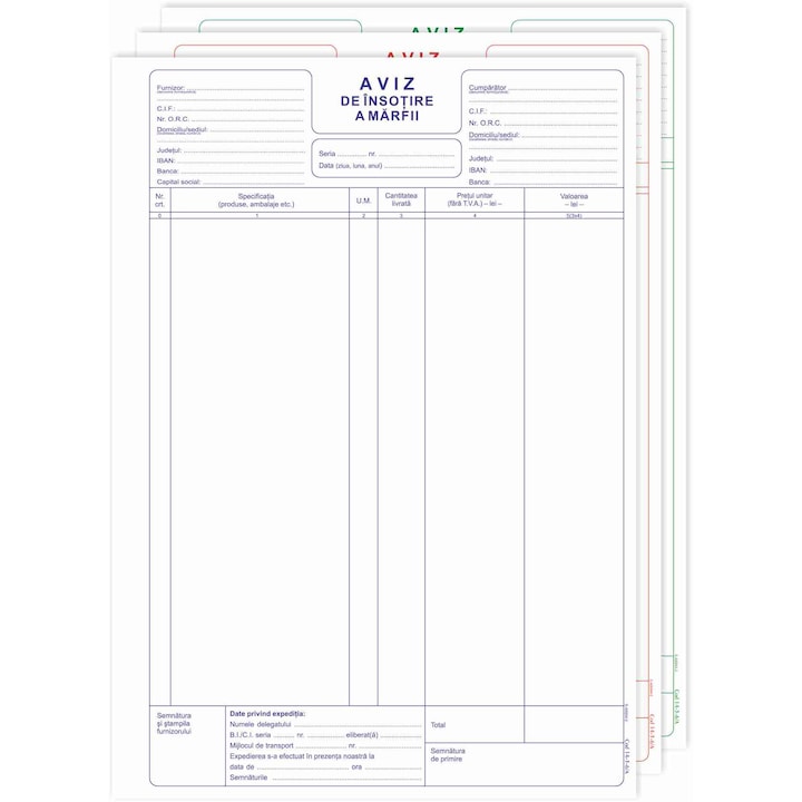 Aviz de Insotire a Marfii A4, autocopiativ, 3 ex., 50 seturi (150 file)