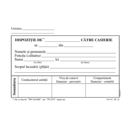Dispozitie De Plata Incasare Catre Casierie A6 Hartie Offset 60 Gr 1 Ex 100 File Emag Ro