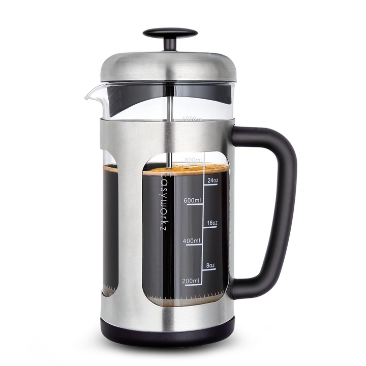 Cafetiera frantuzeasca Corenia QRE-5065863, carafa din borosilicat 1000 ml, filtru metalic 4-nivel, cadru inox si maner ergonomic, Multicolor