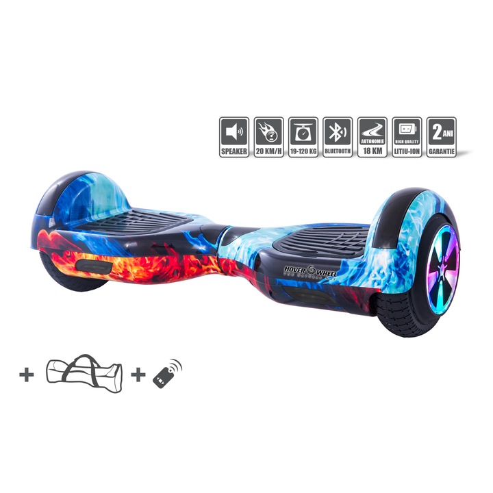 Hoverboard Original HoverWheel Romania strange blu ,Scuter electric, roti 6.5 inch, geanta de transport cadou , telecomanda wireless,lumini led pe aripi , frontale si pe roti ,boxa muzica incorporata,motoare 700W, baterie de calitate