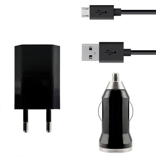 Incarcator 3in1 Incatcator Retea 1.0A si Incarcator Auto 2.1A 5V cu cablu de date 1.0m Apple Iphone 4/4s Negru