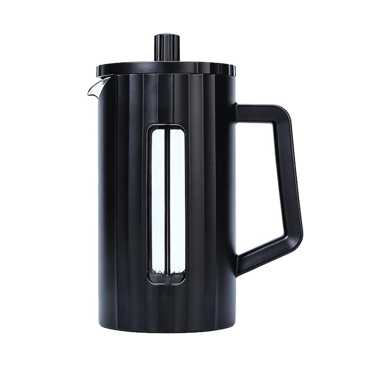 French press Corenia QRE-5065838, cafetiera cu piston, filtru fin din inox, sticla borosilicat rezistenta la caldura, izolatie dubla, negru, 1 L